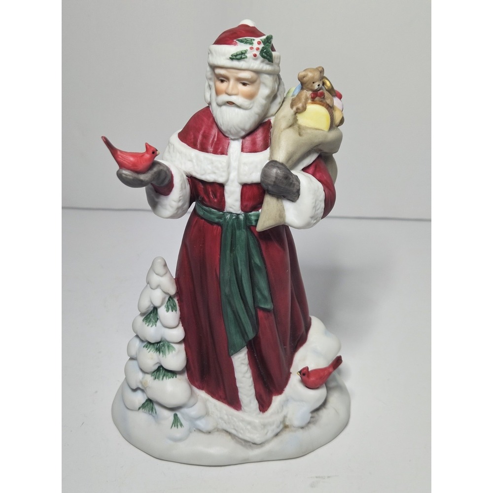 Avon 1994 Porcelain Santa Figurine Red Cardinal Birds Toy Sack 7 Inch Vintage